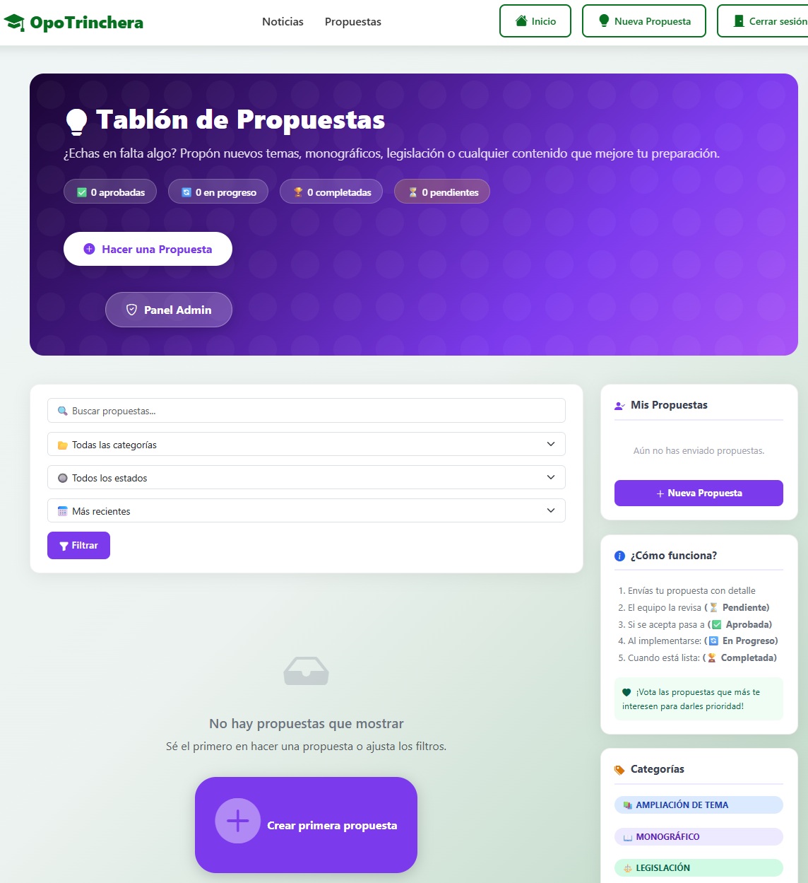 Lanzamiento nuevo panel de propuestas